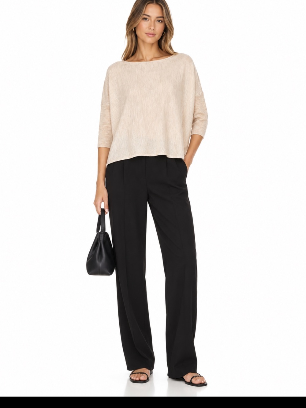 Massimo Dutti 100% Wool Oversized Boxy Knit Top Beige Oatmeal Dolman Sleeve
